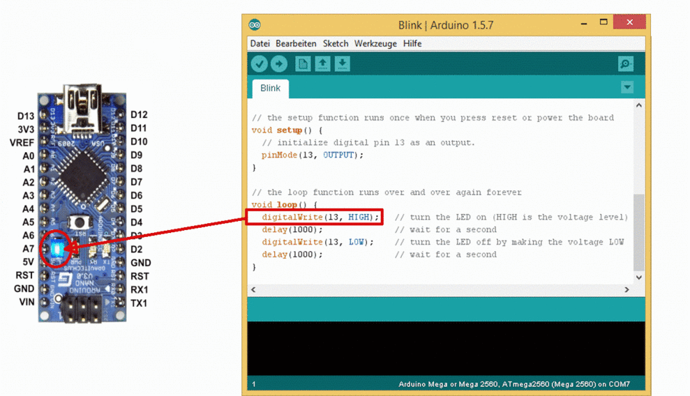 Arduino nano blink example.gif