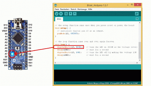 Arduino nano blink example.gif